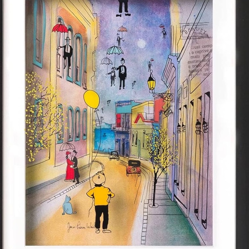 MEN RAINING - PETITE Jean-Pierre Weill Framed Vitreograph - Men Raining